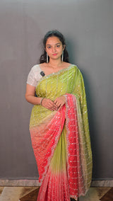 Space silk dual shade original beads work saree