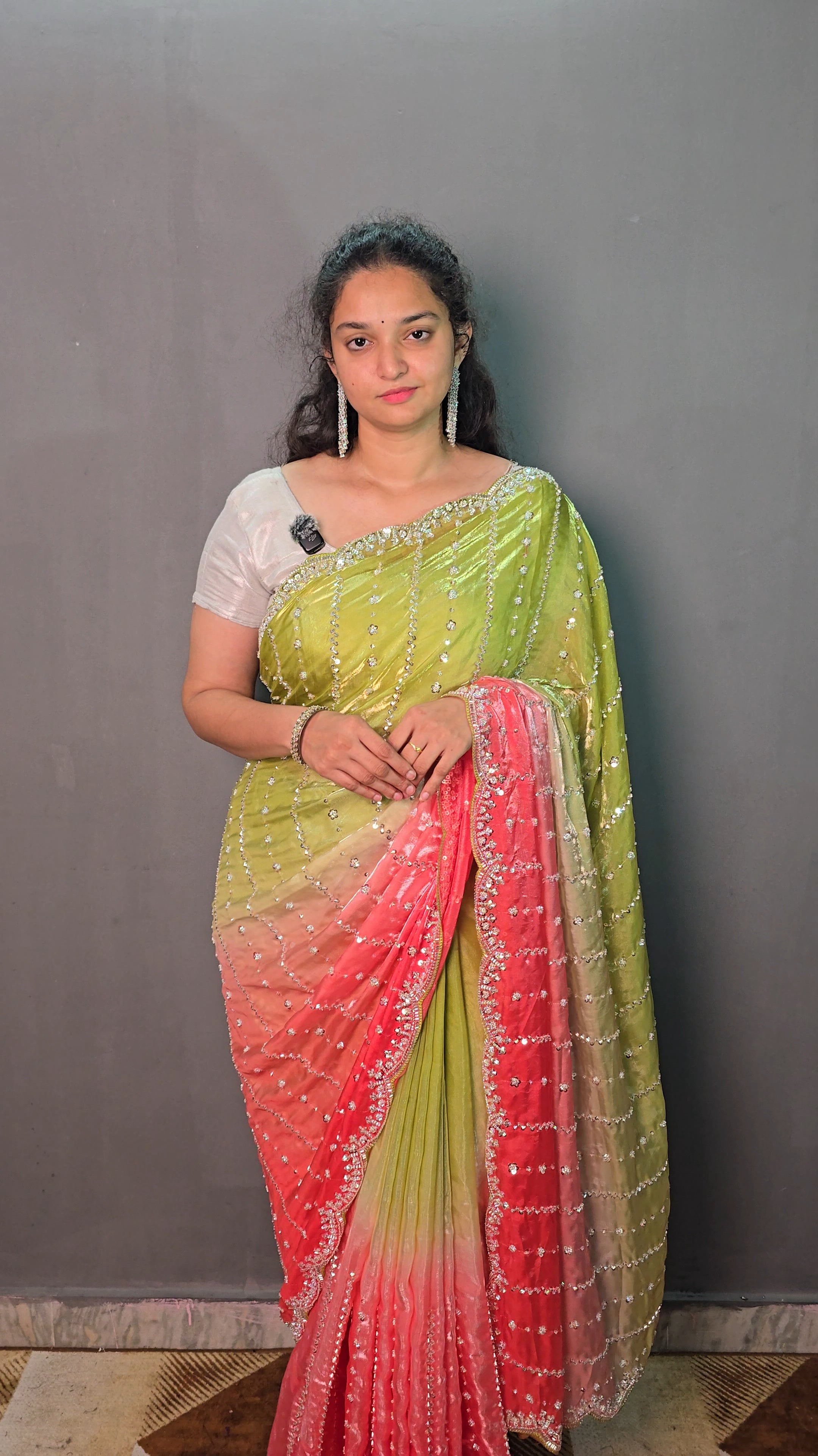 Space silk dual shade original beads work saree