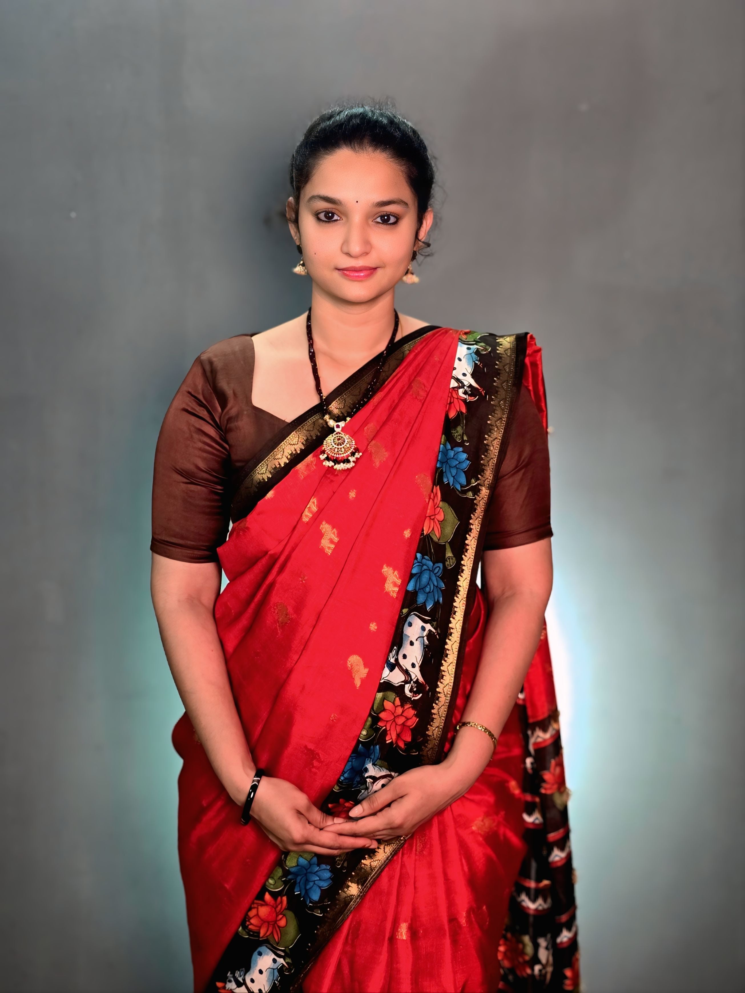 Rust Orange Mangalagiri Pichwai saree
