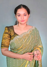 Space silk single shade original beads saree