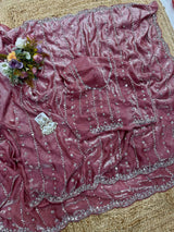 Space silk single shade original beads saree