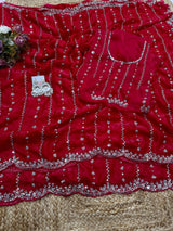 Space silk single shade original beads saree