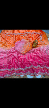 Space silk dual shade original beads work saree