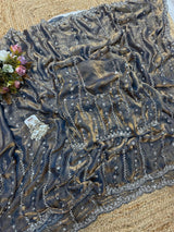 Space silk single shade original beads saree