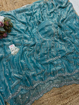 Space silk single shade original beads saree