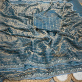 Space silk beads and Chip work saree