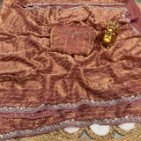 Space silk beads and Chip work saree