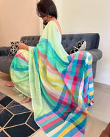 Rainbow Mul cotton saree