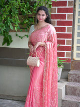 Space silk beads work saree with free desiner purse