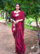 Soft rangoli crush lotus handwork saree