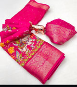 Marshmallow elephant zari weaving saree