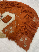 Soft crush rangoli floral katli handwork saree