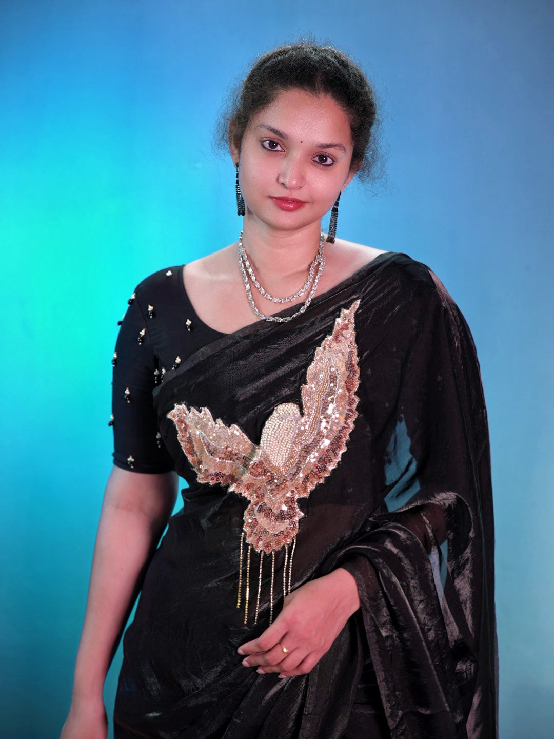 Exclusive Space silk bird patch saree