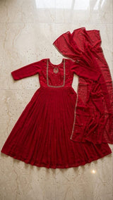 Vichitra silk full stitched anarkali set