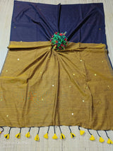Cotton by Cotton contrast gini work saree with tassels