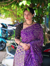 Ajrak design crepe silk mirror saree