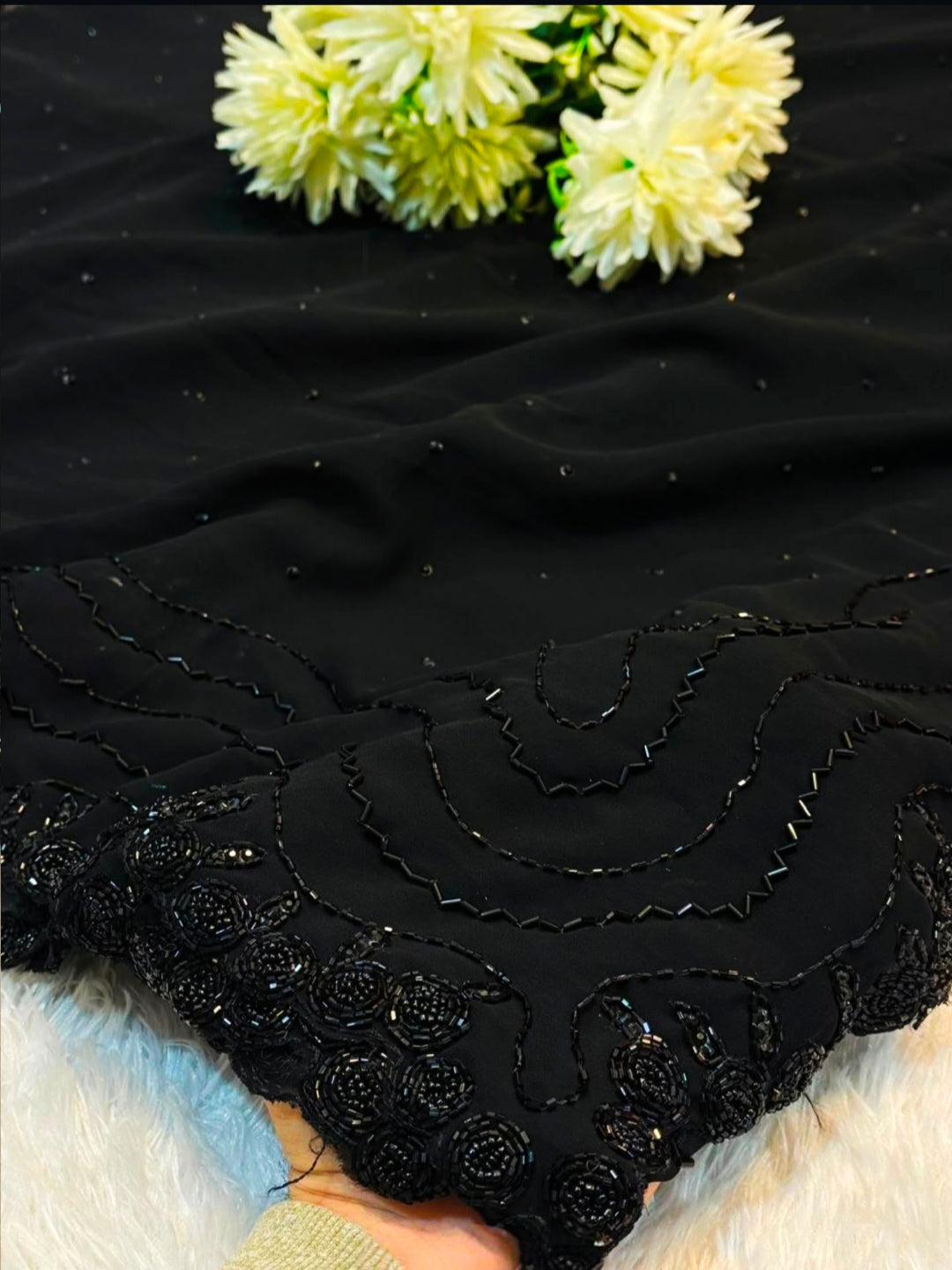Handwork Reference Image Georgette handwork saree – Sumi Vastra