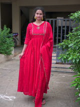 Vichitra silk full stitched anarkali set