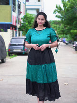 Vichitra silk fabric black and teal stylish maxi frock