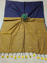 Cotton by Cotton contrast gini work saree with tassels