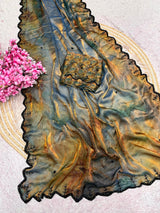 Space silk digital print handwork saree