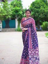 Ajrak crepe silk mirror saree