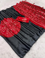Ajrak bandini print semi modal crepe silk saree