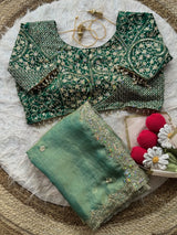 Space silk fully stitched designer blouse with saree