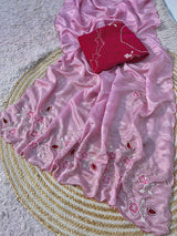 HO silk saree handwork with velvet blouse
