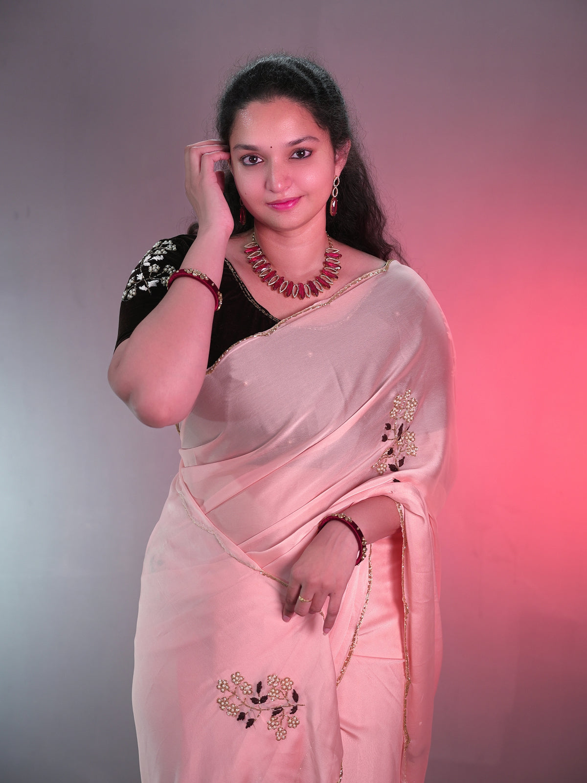 Rangoli silk saree with velvet blouse unstitched