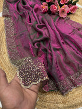 Space silk Diamond work saree