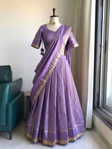 Viscose georgette vintage checks fully stitched half sareee
