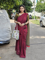 Cotton by Cotton contrast gini work saree with tassels