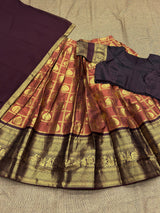 Rust orange and chocolate traditional fully stitched half saree