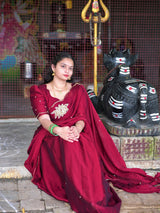 Soft rangoli crush lotus handwork saree