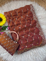 Space silk beads work saree with free desiner purse