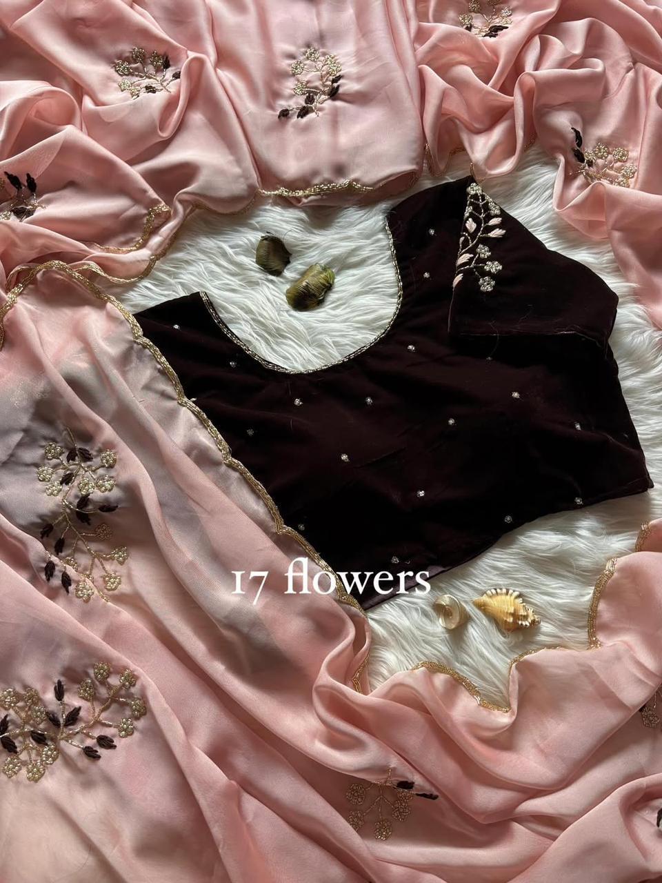 Rangoli silk saree with velvet blouse unstitched