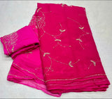 Chiffon pure jaal handwork saree