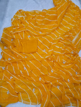 Chiffon lehriya leaf buttis handwork saree