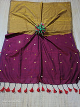 Cotton by Cotton contrast gini work saree with tassels