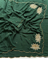 Soft rangoli crush lotus handwork saree