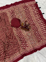 Semi modal crepe silk ajrak mirror saree