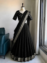 Viscose georgette checks sequins full stitched lehanga/halfsaree