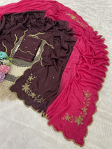 Rangoli crushed dual shade hand work saree