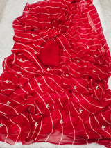 Chiffon lehriya leaf buttis handwork saree