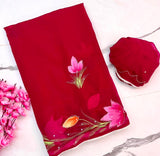 Brush paint soft georgette handwork saree