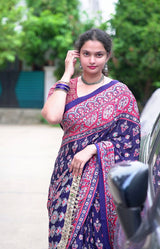 Ajrak crepe silk mirror saree