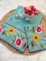 Crunchy fabric cutowork embroidery saree
