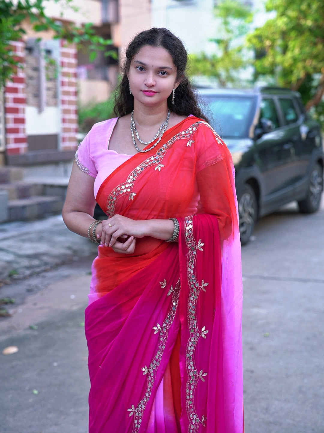 Najbeen chiffon handwork saree