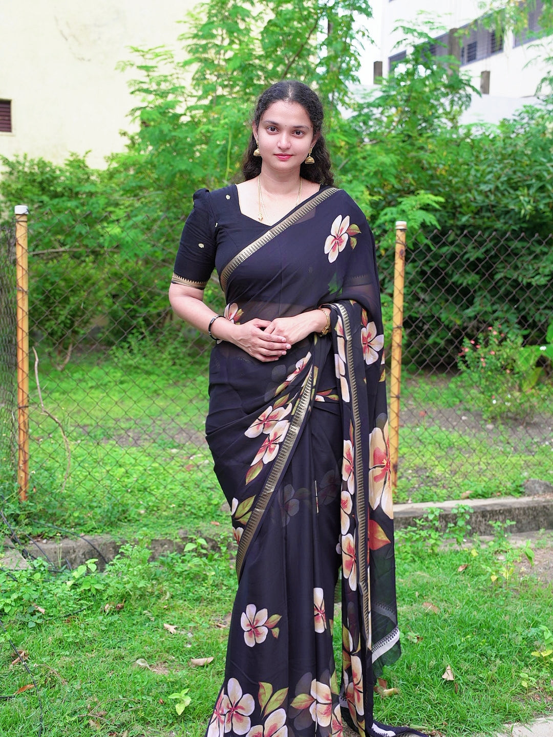 Soft marshmallow georgette floral saree